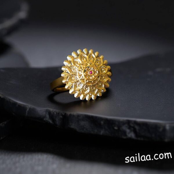 Antique Gold-Plated Floral Statement Ring – Sailaa