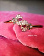 Ruby Stone Floral kemp Kada Bangle – Gold Plated | Sailaa