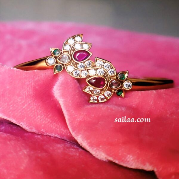 Ruby Stone Floral kemp Kada Bangle – Gold Plated | Sailaa