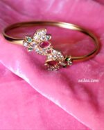 Ruby Stone Floral kemp Kada Bangle – Gold Plated | Sailaa - Image 2