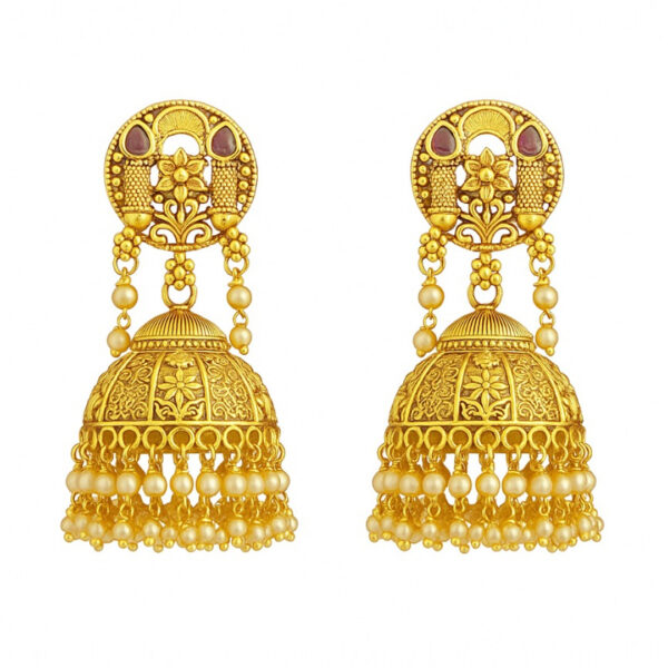 Antique Jhumka with White Mattle Gold