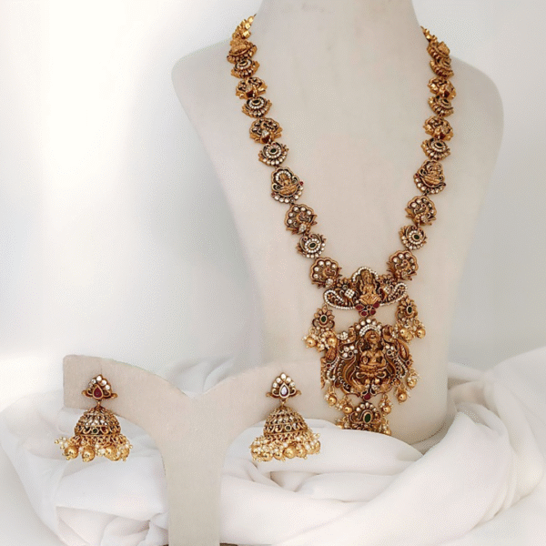Sailaa’s Premium Temple Lakshmi Medium  Necklace Mehndi & Gold Finish jewellery