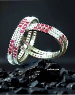Elegant Ruby & CZ Stone Bangle Set – Silver Finish (Set of 4)