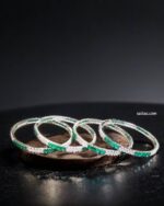 Elegant Green & CZ Stone Bangle Set – Silver Finish (Set of 4)