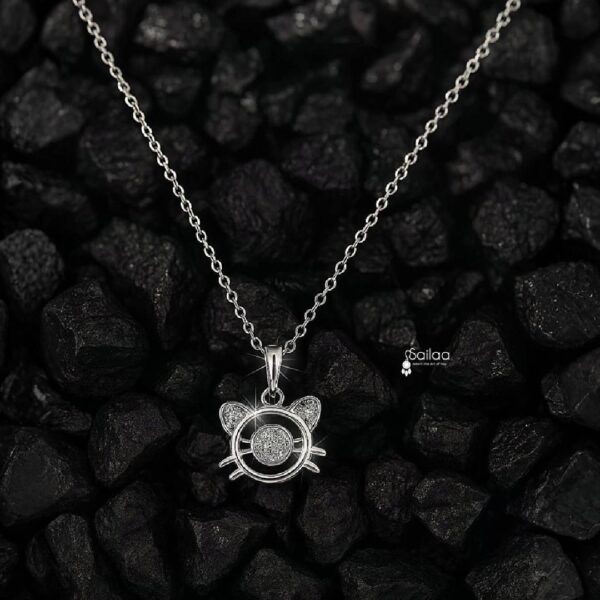 Sailaa Cute Cat Face Pendant Necklace | Silver Plated Stylish Jewellery for Women & Girls