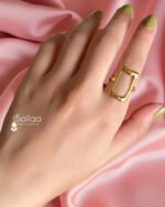 Sailaa Minimalist Tarnish-Free Gold-Plated Geometric Open Rectangle Ring