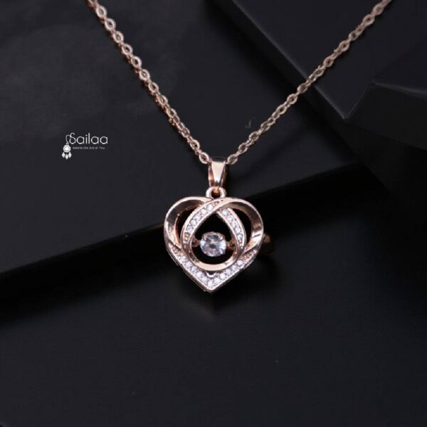 Sailaa Elegant Heart-Shaped Pendant Necklace | Rose Gold Plated with Sparkling Stones.