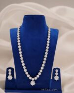 Elegant Long AD Necklace Set for Women – Sparkling Flower Design – Perfect for Weddings & Parties | Sailaa - Image 2