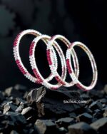 Elegant Ruby & CZ Stone Bangle Set – Silver Finish (Set of 4) - Image 2