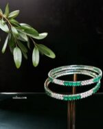Elegant Green & CZ Stone Bangle Set – Silver Finish (Set of 4) - Image 2