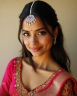 Sailaa Elegant American Diamond Bridal Tikka with Blue Stone & Pearl Drops - Image 2
