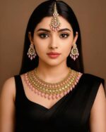 Sailaa Royal Kundan Bridal Jewellery Set with Pink Beads – Necklace, Earrings & Maang Tikka