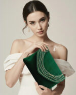 Emerald Green Beaded Velvet Clutch - Image 3