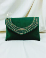 Emerald Green Beaded Velvet Clutch
