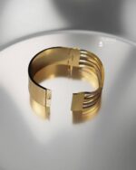 Tarnish-Resistant Gold-Plated Cuff Bracelet with Diamond Inlay | Sailaa - Image 3