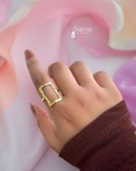 Sailaa Minimalist Tarnish-Free Gold-Plated Geometric Open Rectangle Ring - Image 3