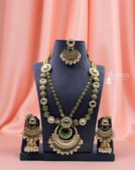 Sailaa Exclusive Kundan Heavy Bridal Jewellery Set | Necklace, Rani Haar, Earrings, Matha Patti, Nose Ring & Hand Pieces - Image 5