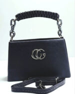 Luxury Black Embossed Leather Handbag with Silver Logo - Image 3