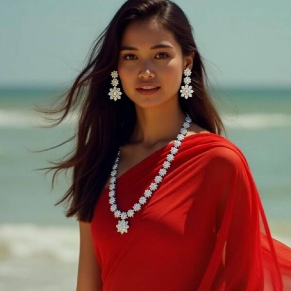 Elegant Long AD Necklace Set for Women – Sparkling Flower Design – Perfect for Weddings & Parties | Sailaa
