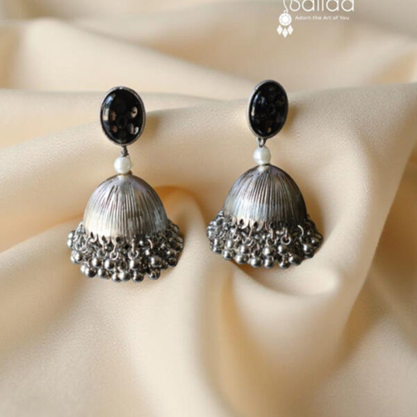 Sailaa Oxidised Silver Dome Jhumka with Stud Earrings – Traditional Ethnic Jewellery for Women