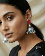 Sailaa Oxidised Silver Dome Jhumka with Stud Earrings  – Traditional Ethnic Jewellery for Women - Image 6