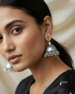 Sailaa Oxidised Silver Dome Jhumka with Stud Earrings  – Traditional Ethnic Jewellery for Women - Image 8