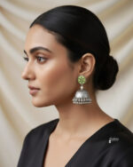 Sailaa Oxidised Silver Dome Jhumka with Stud Earrings  – Traditional Ethnic Jewellery for Women - Image 10