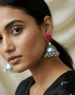 Sailaa Oxidised Silver Dome Jhumka with Stud Earrings  – Traditional Ethnic Jewellery for Women - Image 12